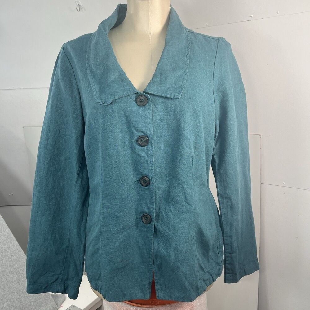 Cut Loose Womens Small Lapel Collar four Button Jacket Teal hidden Pockets